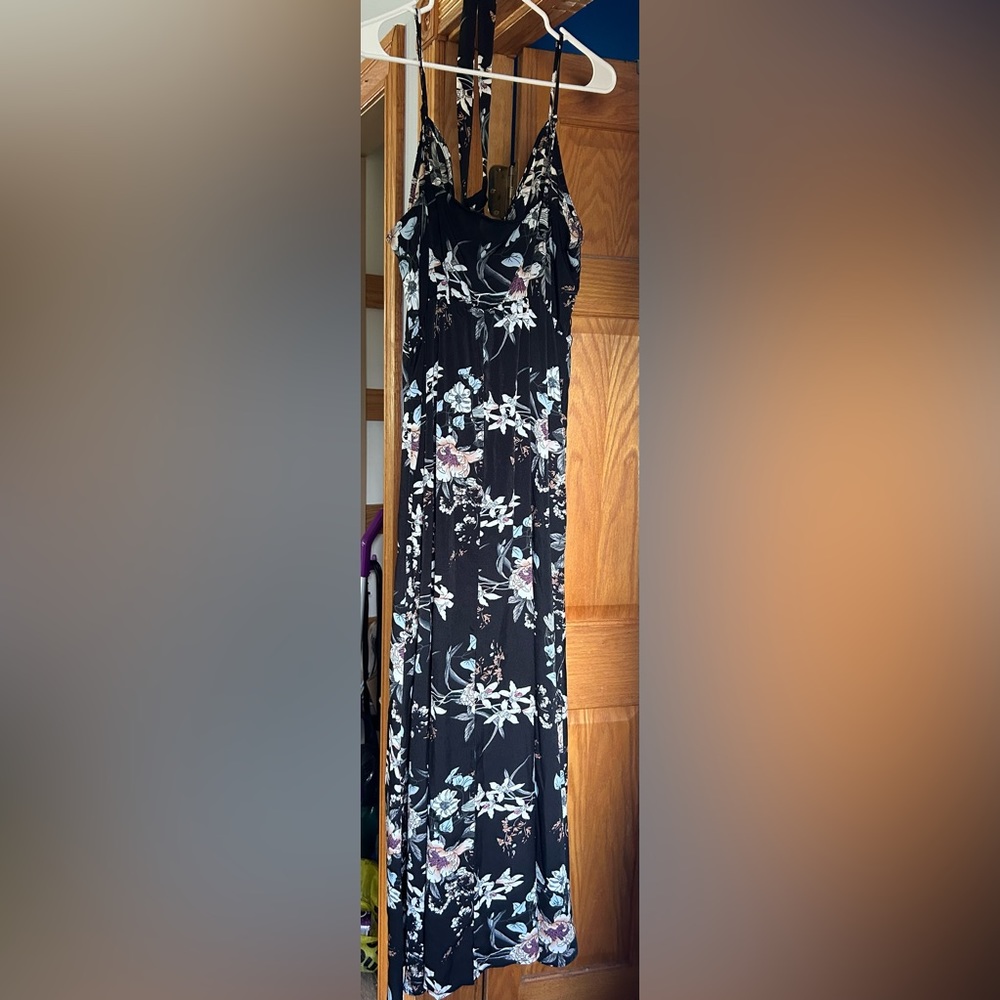 Shein floral floor length Dress with front slit NWOT